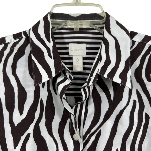 Chico’s Brown White Zebra Print 3/4 Sleeve Blouse, Size 0 - Picture 3 of 14